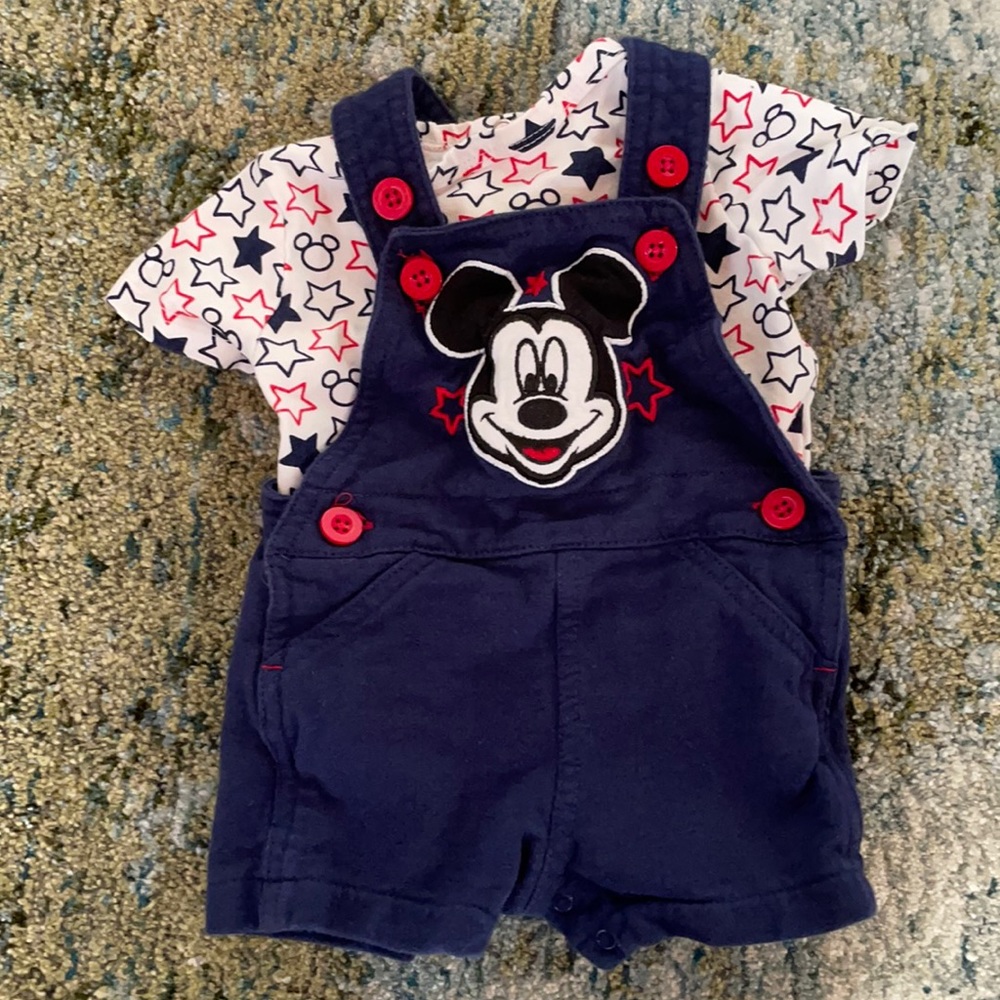 0-3mos Disney Baby Mickey Mouse Overall Set Blue Red White